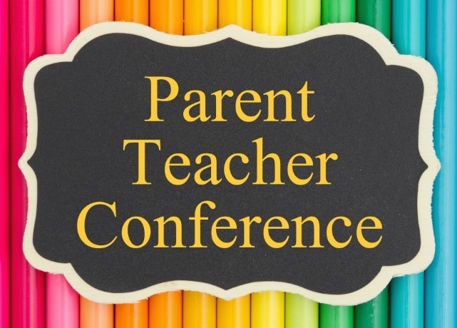 Parent Teacher Conference text on a background of colored pencils