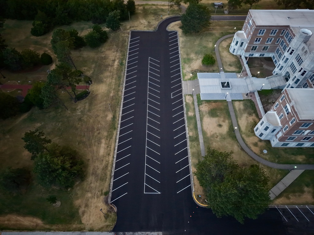 Skyview looking down on the south parking lot of TMP-Marian