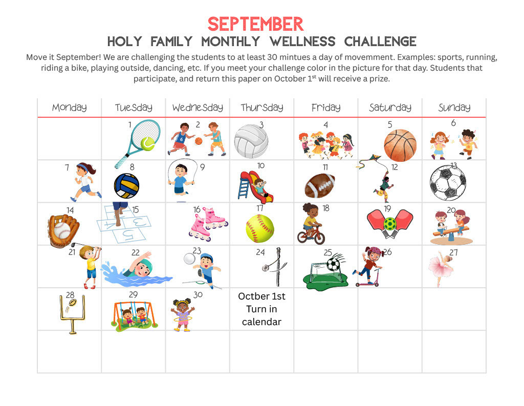 Holy Family Elementary September Wellness Challenge