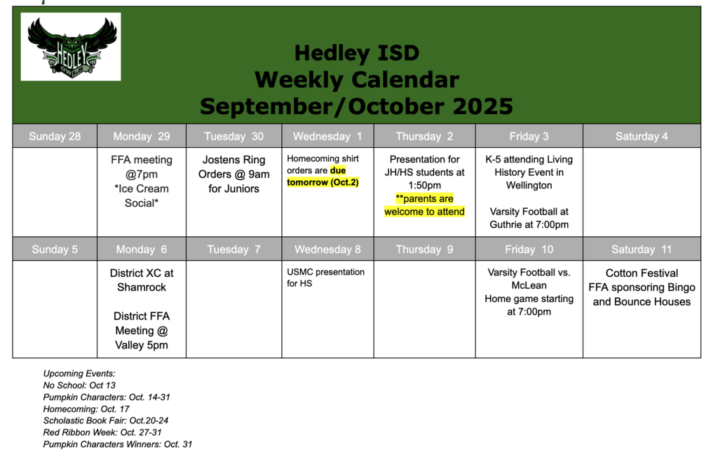 Weekly Calendar