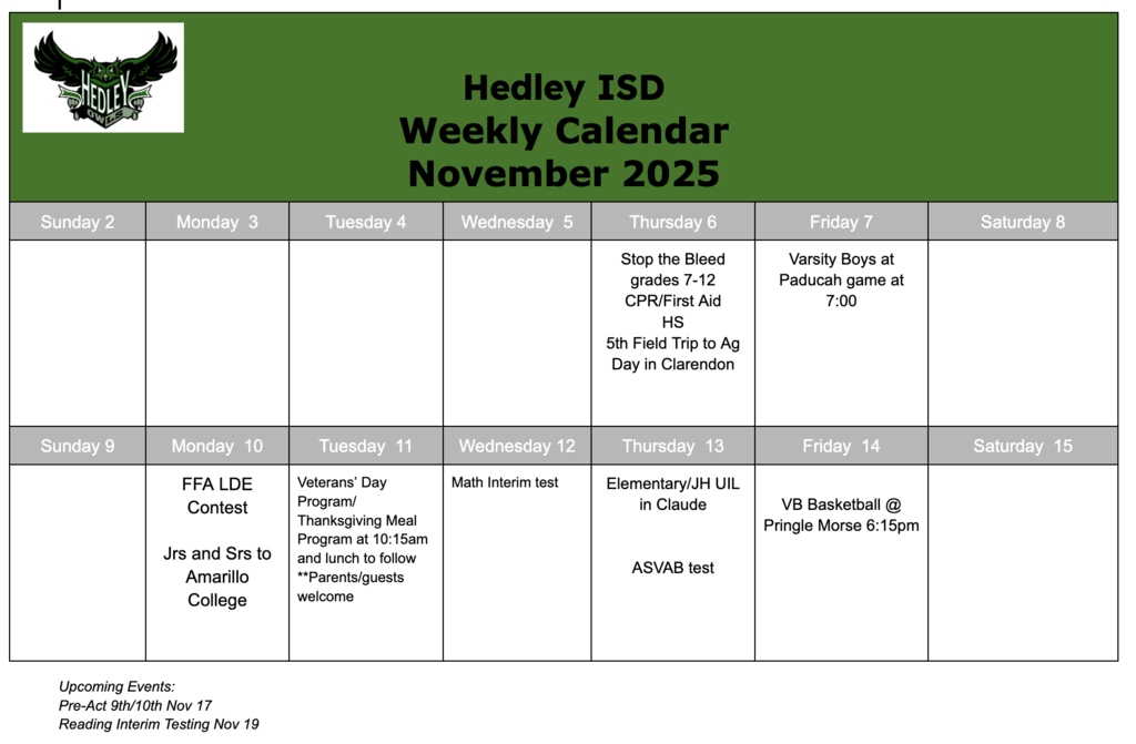 Weekly Calendar