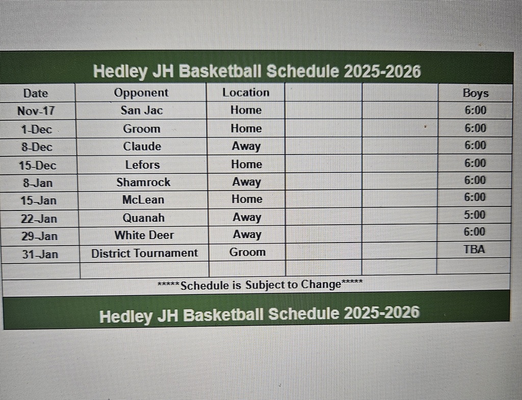 JH BB schedule