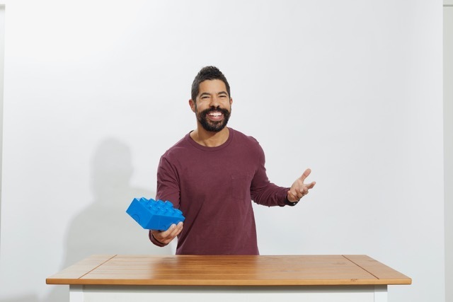 Adam Ward with large blue Lego brick