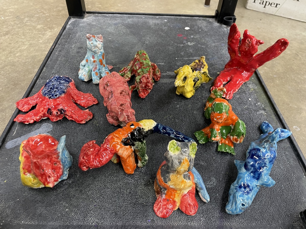 finished glazed clay animals