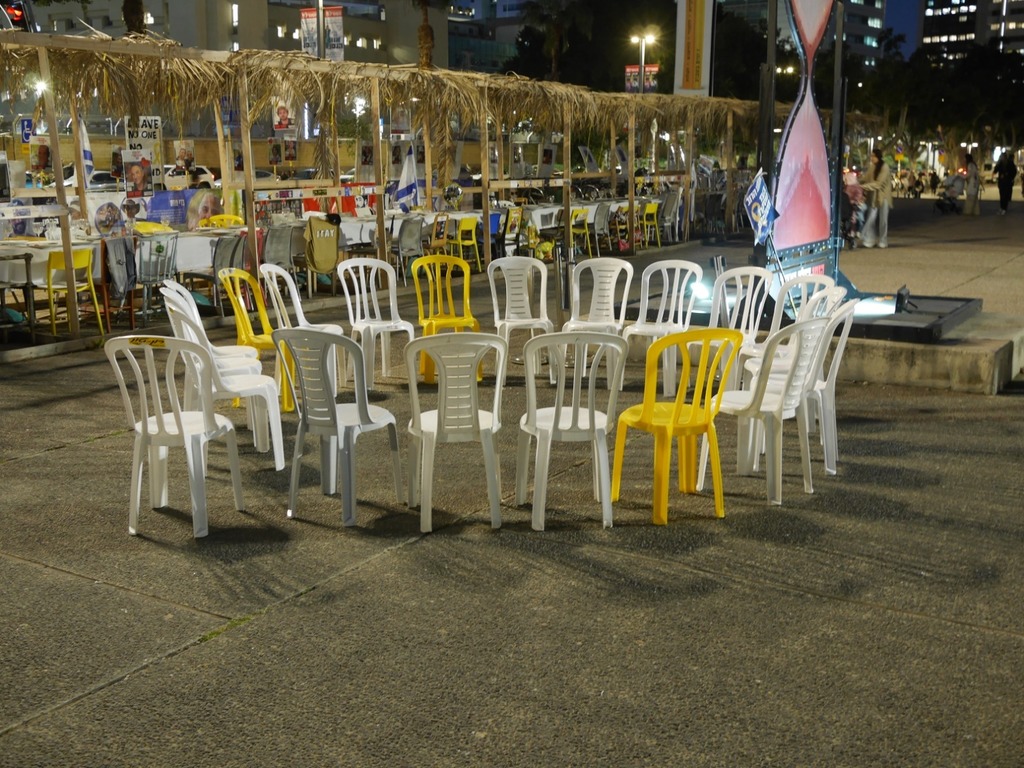 empty chairs in Hostages Square