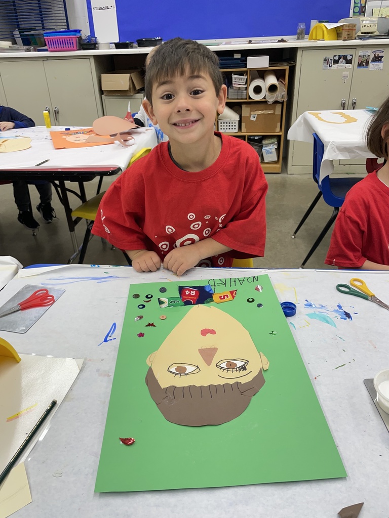 student with collage self-portrait