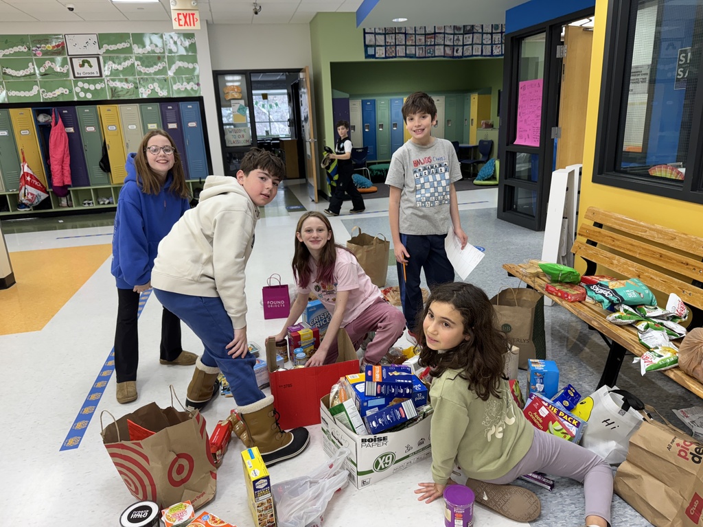 students sort and count food drive donations