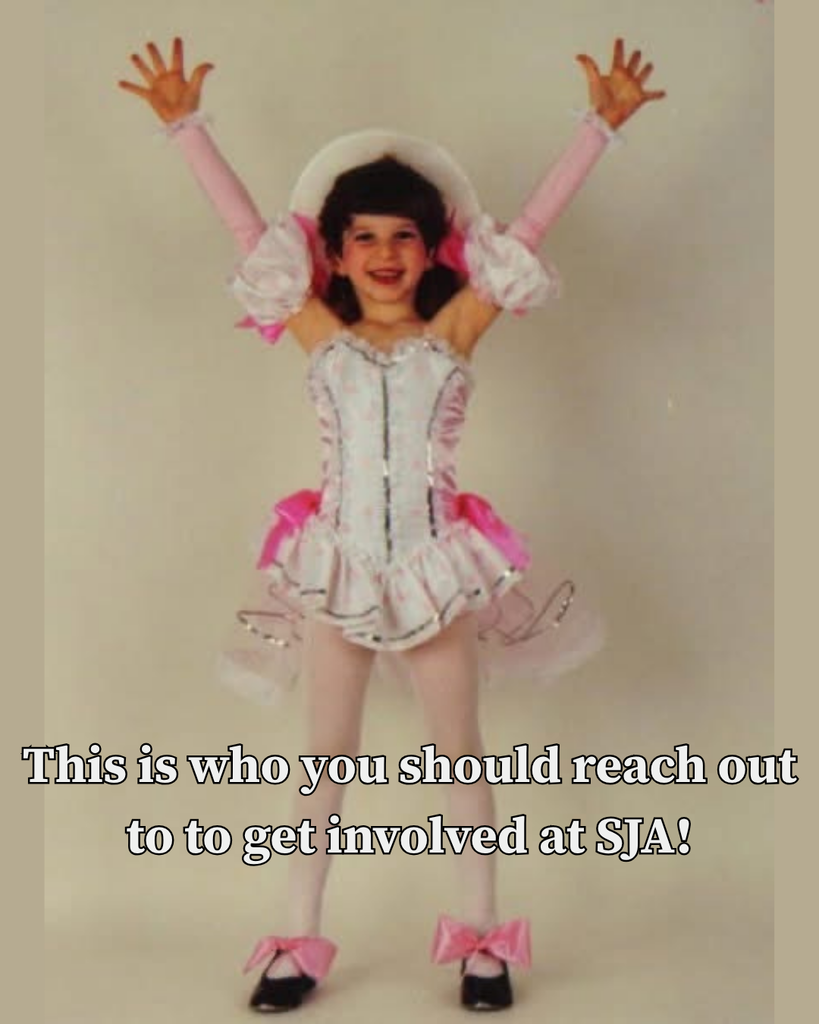 young girl in dance costume: this is who you should reach out to to get involved at SJA!