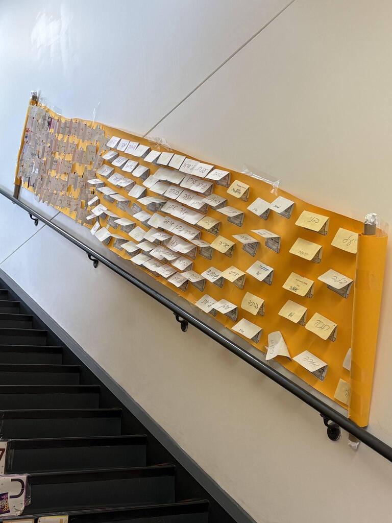Torah scroll banner with every student's Torah reflections