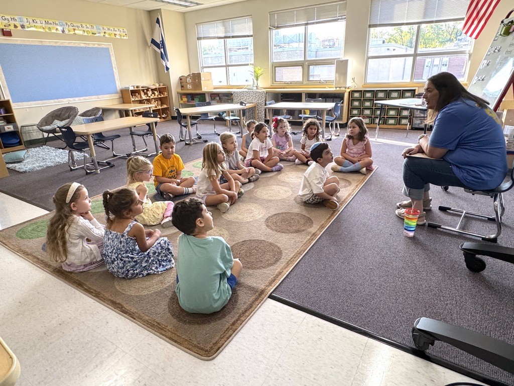 students sit on carpet facing teacher