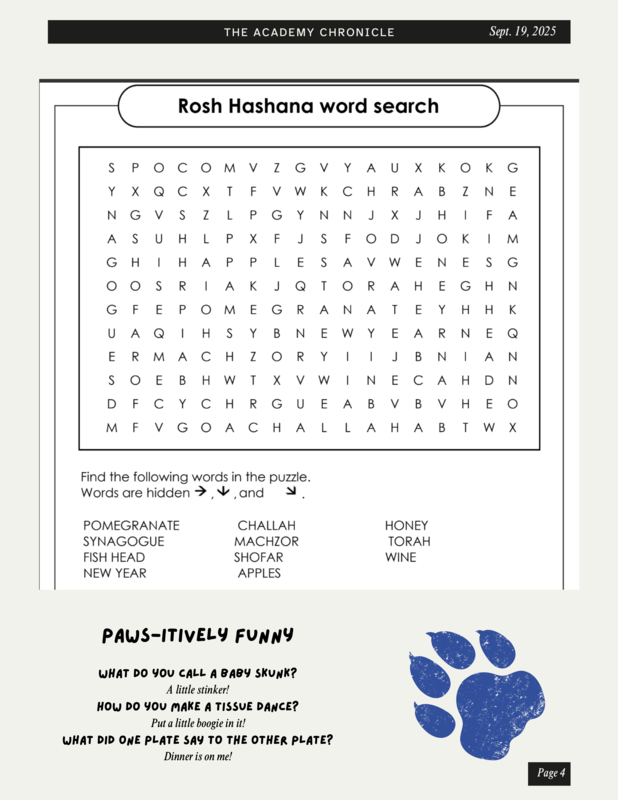 Rosh Hashanah word search