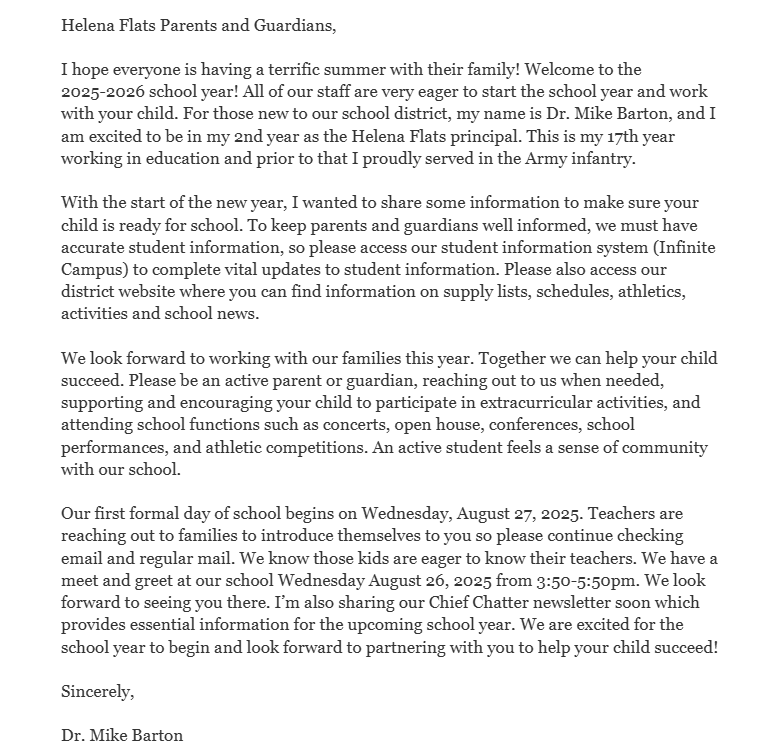 Welcome Letter