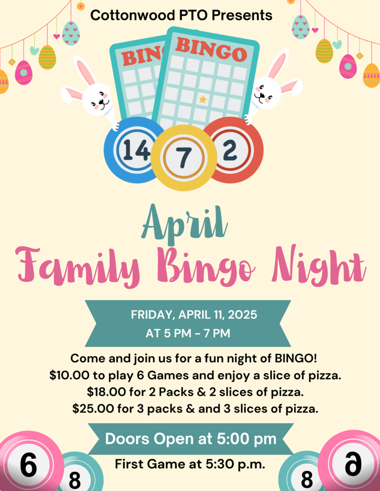 Family Bingo Night Friday, April 11th 5:00 - 7:00 PM