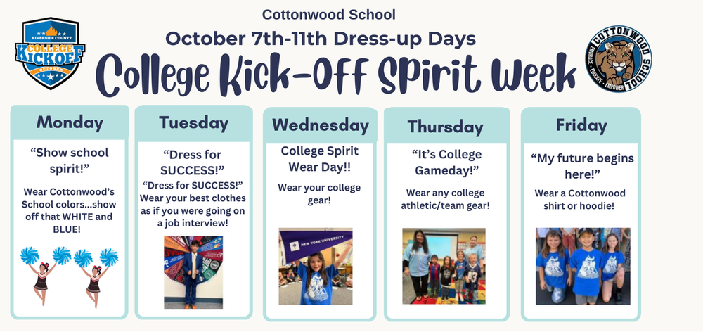 College Kick-Off Spirit Dress Up Days - October 7th-11th