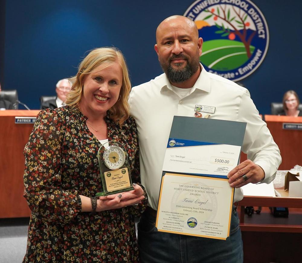 Trustee Kenneth Prado, on behalf of the Hemet Unified School District Governing Board, recognized Employee at Bautista Elementary School.