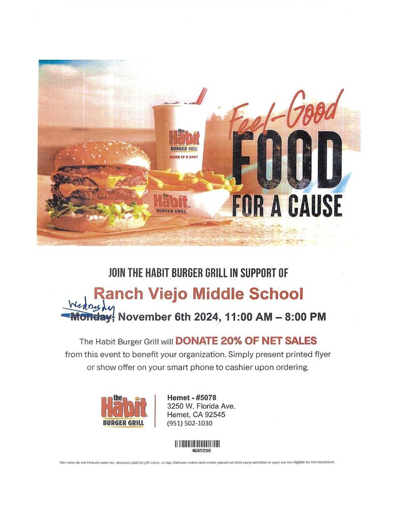 Help Band Raise Funds at Habit Burger 11/6/24