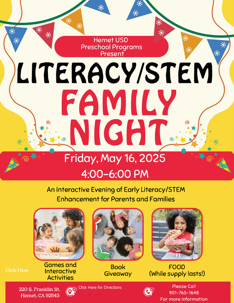 Come Join Us for our Annual Literacy/Stem Family Night!!