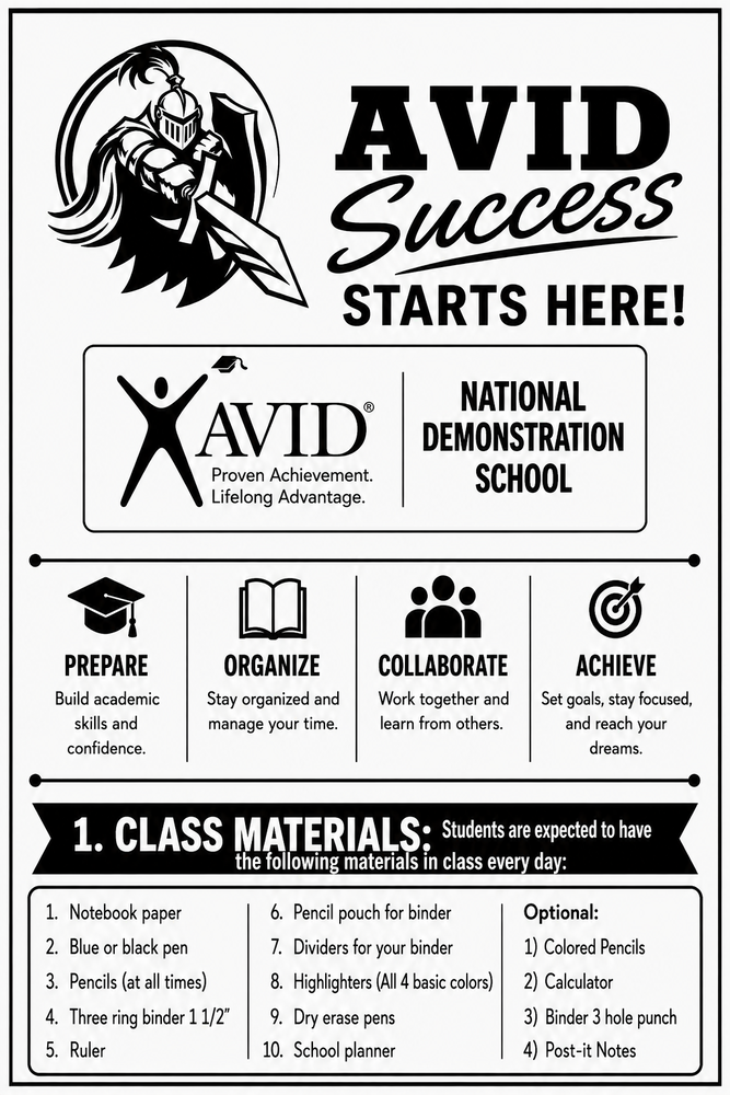 Avid Materials for 2026-2027 School Year