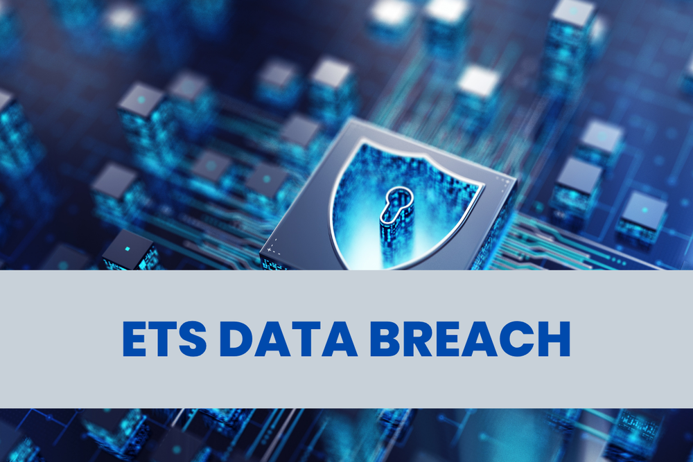 cyberseurity photo with ETS data breach text overlay