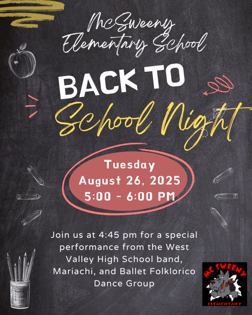 Back to School Night- August 26th from 5:00pm - 6:00pm
