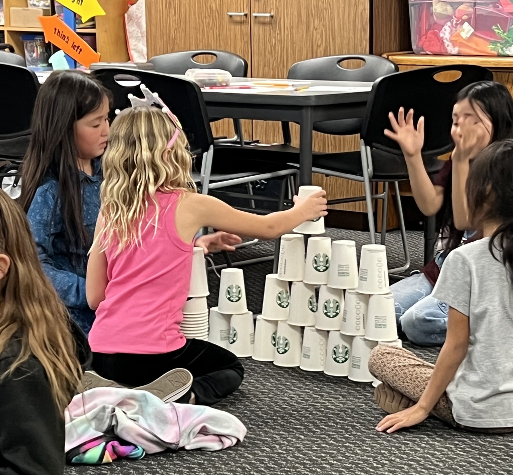 Building towers with cups as a team for Perseverance.