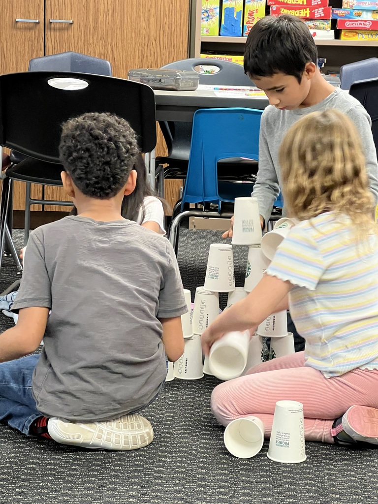 Building towers with cups as a team for Perseverance.