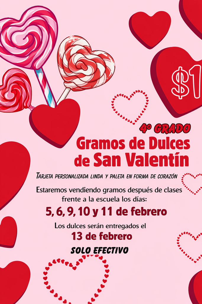 4th grade Valentine's/ 4o grado gramos de ducles de san valentin