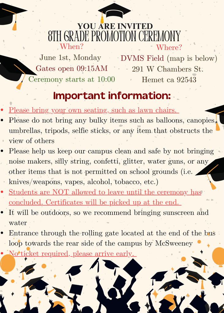 Rules and expectations for the 8th grade promotion 