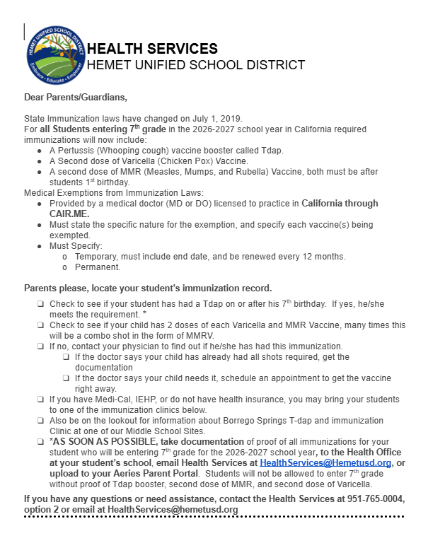 incoming 7th graders vaccines 