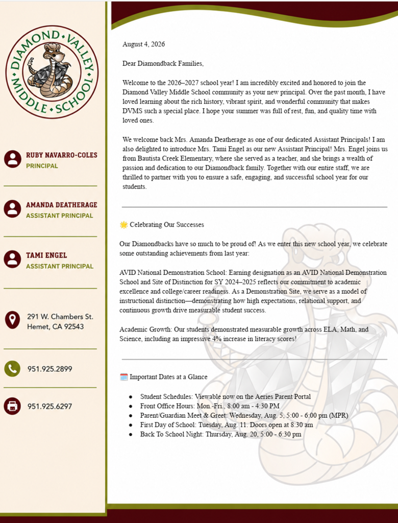 Parent Letter from our Principal about the new year