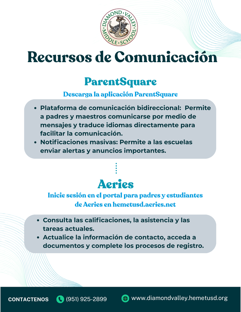 Recursos de Comunicación ParentSquare y el portal para padres y estudiantes Aeries