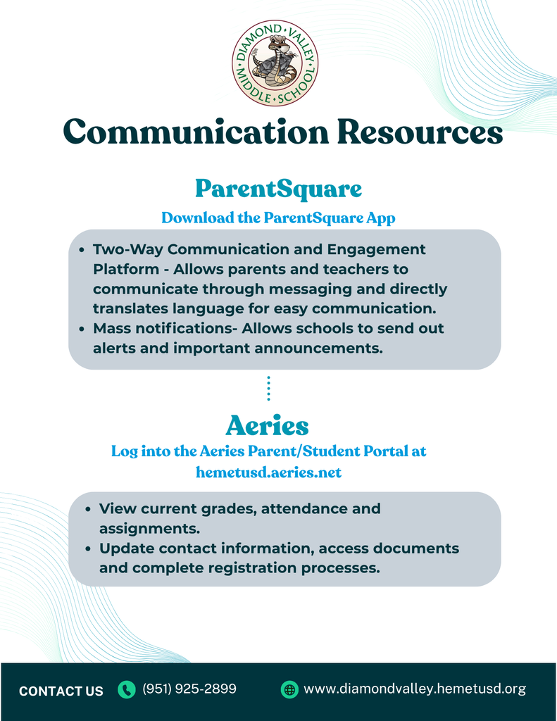 Communication resources: ParentSquare App and Aeries Parent/Student Portal
