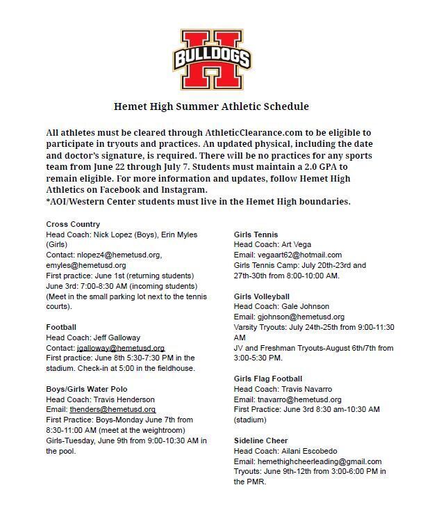 HHS Athletic Schedule