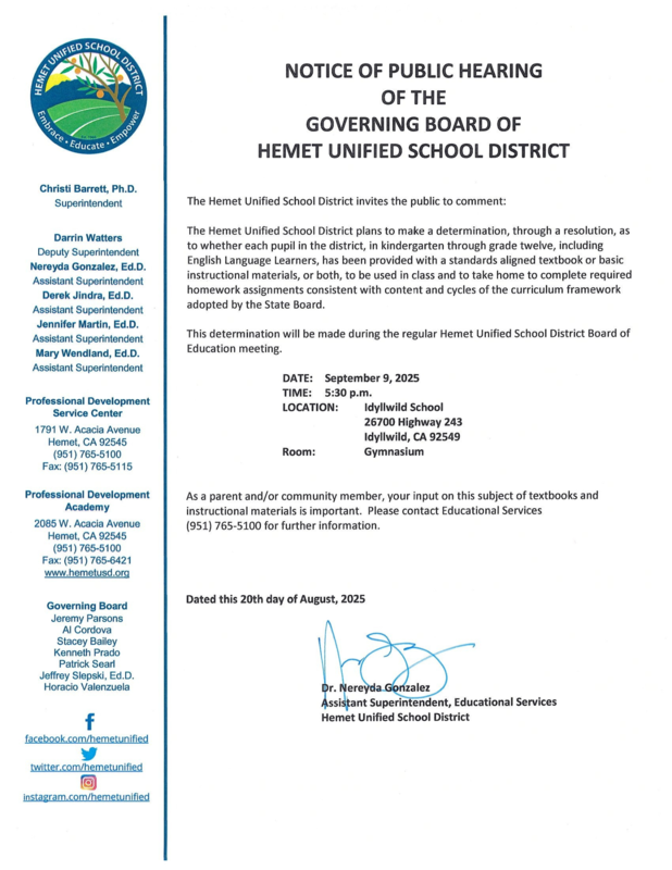 Notice of Public Hearing