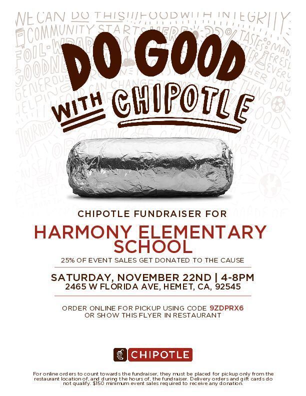 Harmony Elementary fundraiser with Chipotle