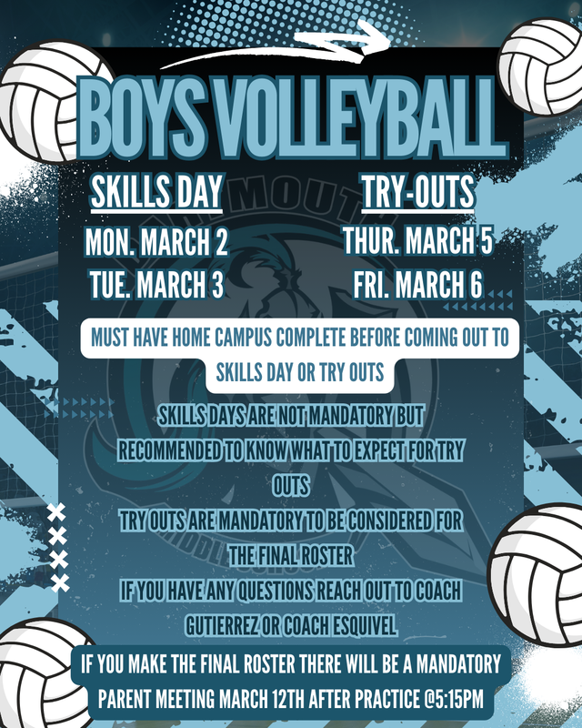 Boys Volleyball Skills Days and Tryout Information