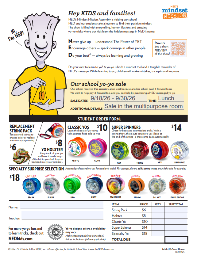 NED Assembly Yo-Yo Sales