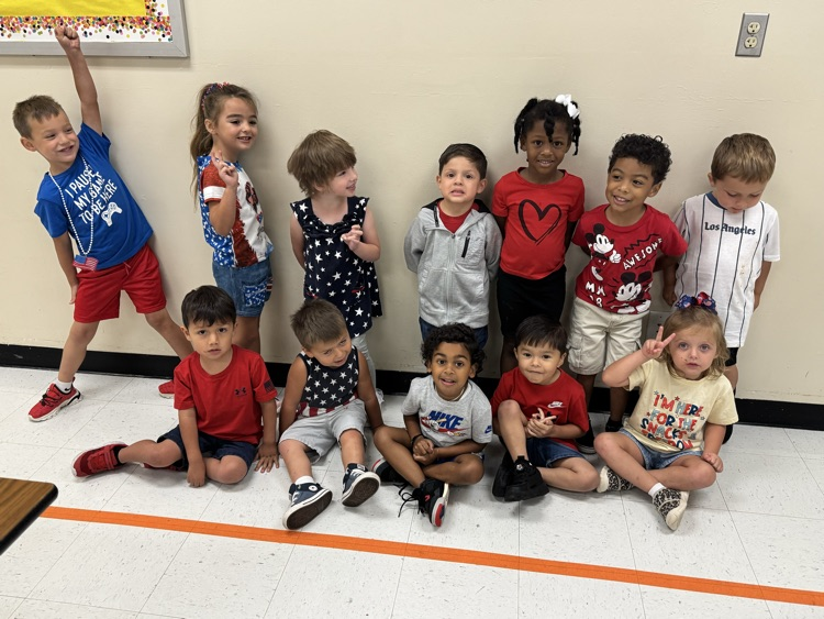 students wearing red, white, and blue