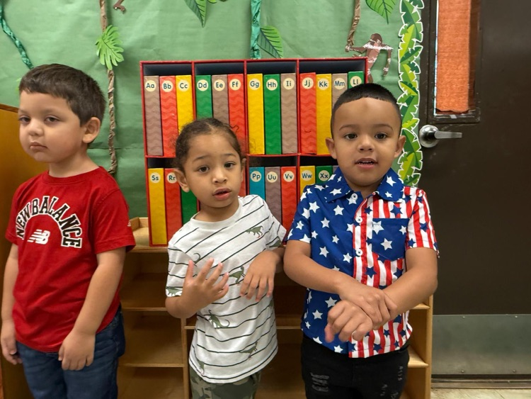 students wearing red, white, and blue