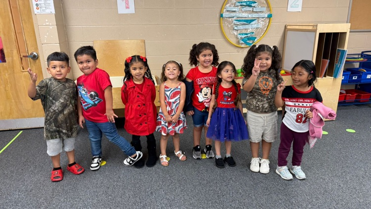 students wearing red, white, and blue