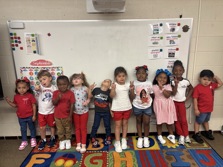 students wearing red, white, and blue