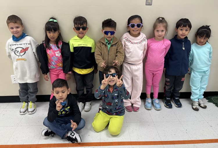 students in sunglasses or neon