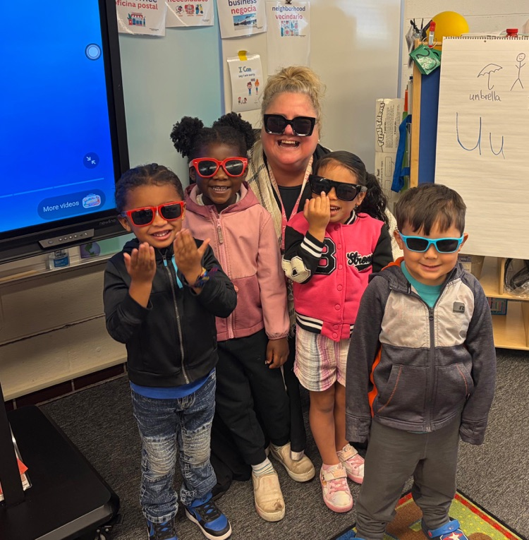 students in sunglasses or neon