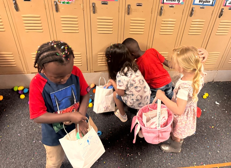 students hunting eggs
