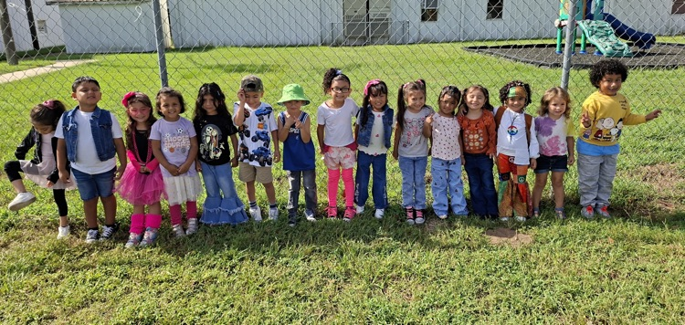 students in throwback clothes