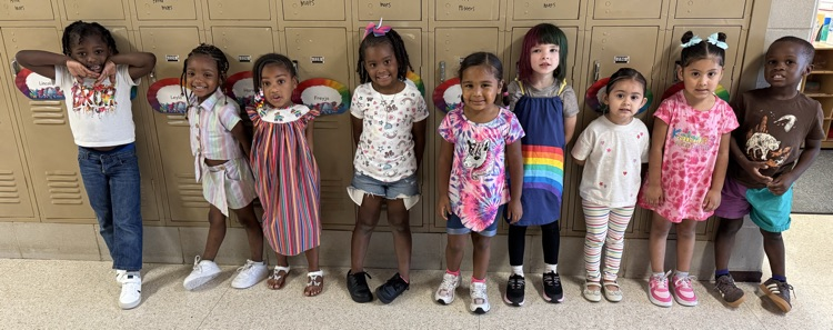 students in rainbow