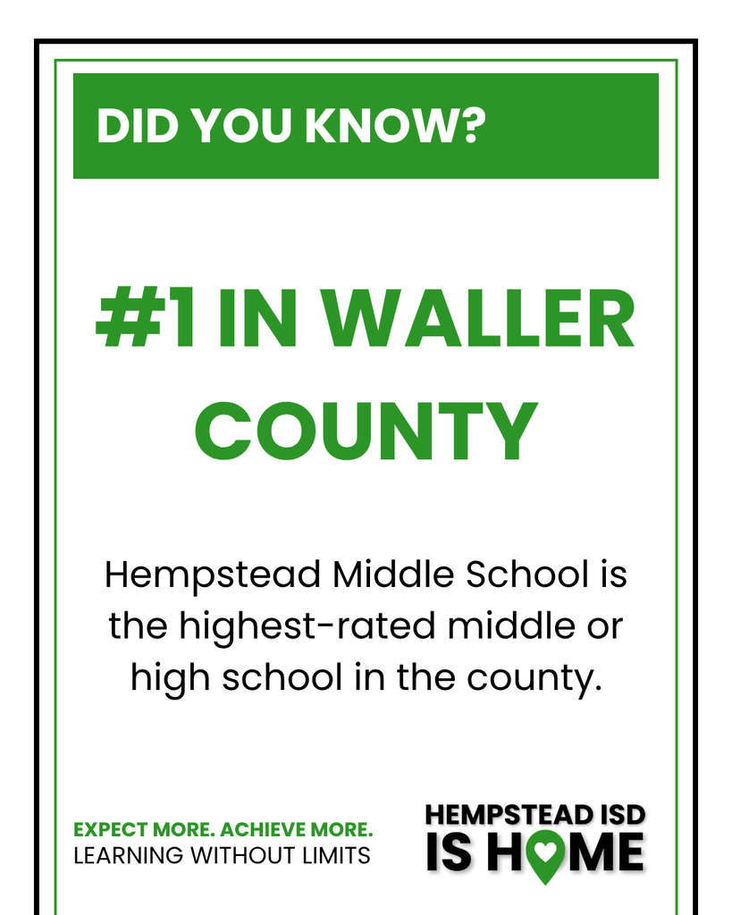 Did you know? Hempstead Middle School is Waller County's highest-rated middle or high school based on the 2026 state accountability ratings. Bobcat achievement is reaching new heights.