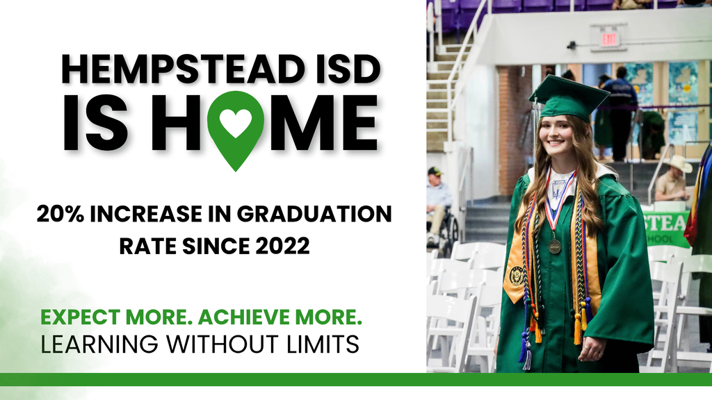 Hempstead ISD Is Home 20% increase in graduation rate since 2022. Expect More. Achieve More. Learning without limit