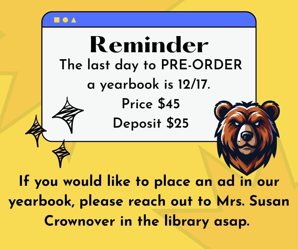The last day to PRE-ORDER a yearbook is 1217