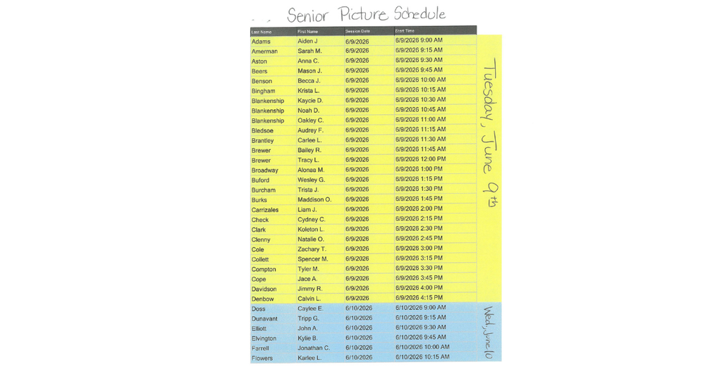 Senior Pictures Scheduled